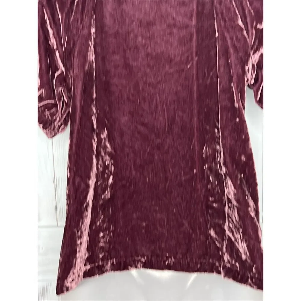 WOMENS‎ ANN TAYLOR LOFT PURPLE CRUSHED VELVET SHORT PUFF SLEEVE V-NECK TOP XS